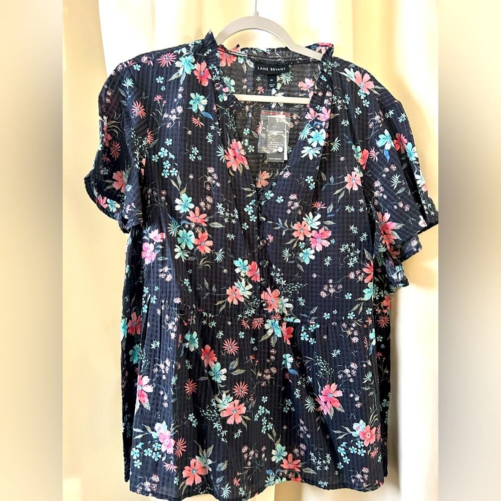 Lane Bryant Peplum Top 20 2X Black Floral NWT